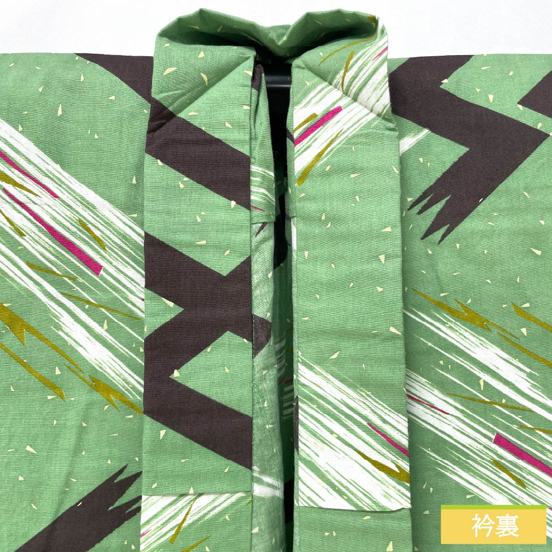 Yukata Cotton Length 149cm Sleeve length 67cm S rank Single layer Green Bright green (Senryoku-iro) Swastika 1118005452119
