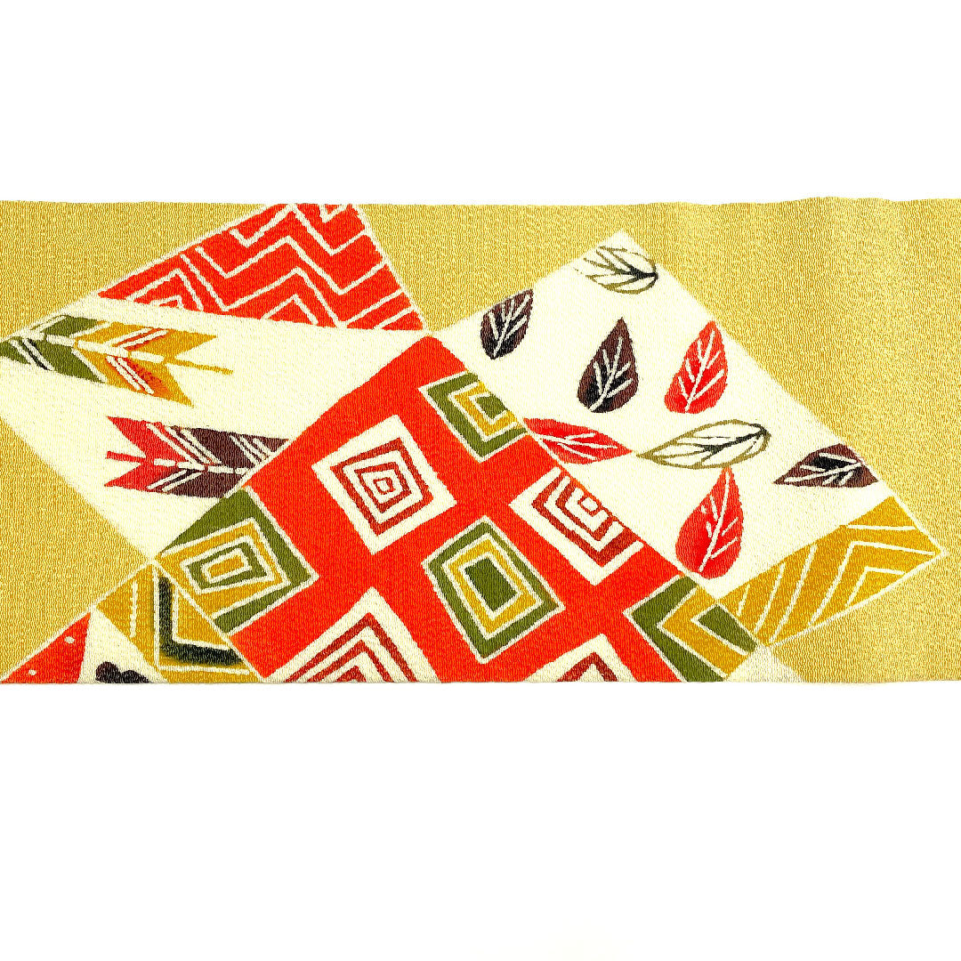 Nagoya obi, Kyoto Bingata dyed obi, crepe, auspicious pattern, obi length 360.5cm, pure silk, A rank, point pattern, casual, yellow, 1124001983323, Nagoya style