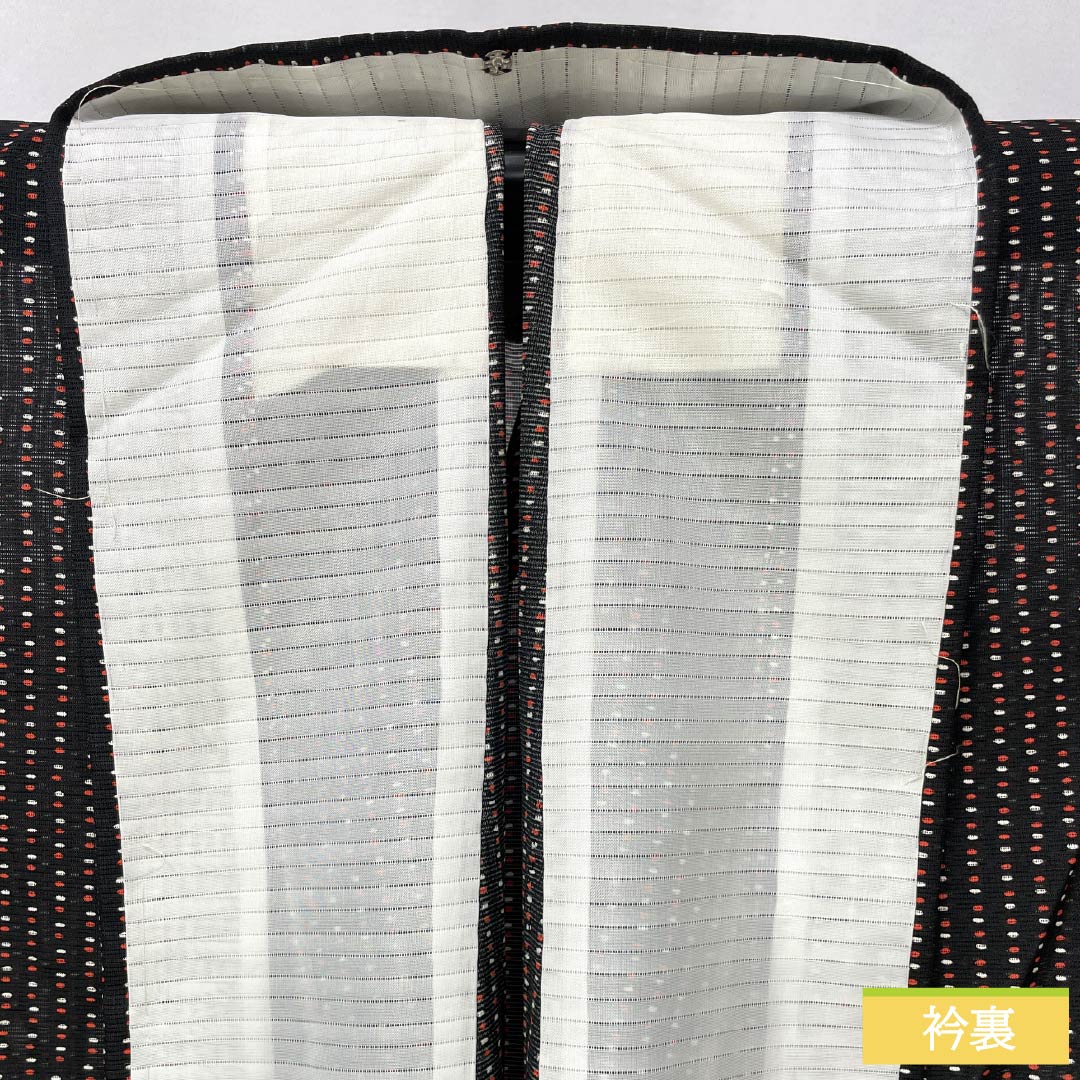 Summer kimono, polyester, small pattern, length 157cm, sleeve length 63.5cm, dot pattern, washable kimono, silk, A rank, black, 1132002223310