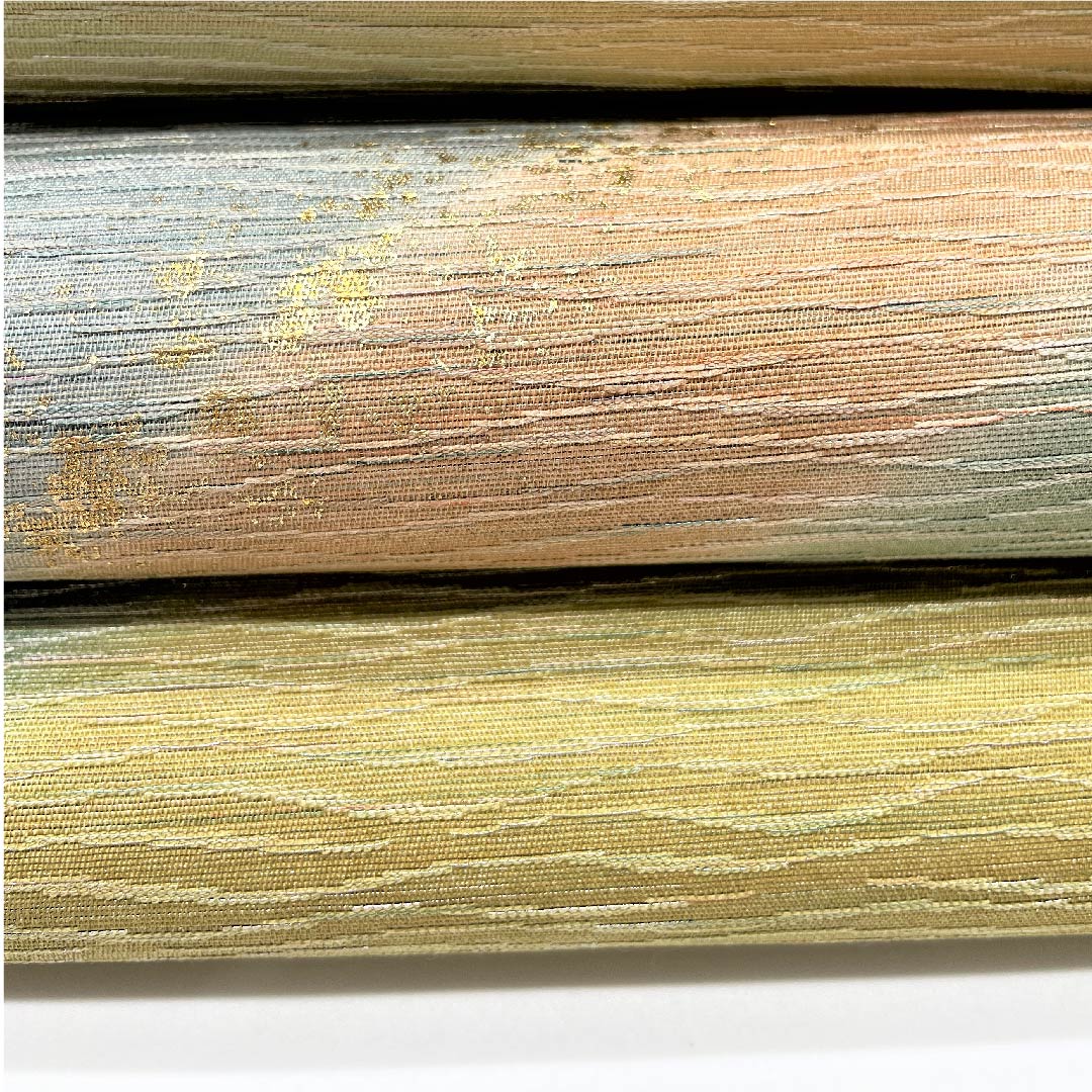 Fukuro Obi (Sash) Yellow Sea Pine Brown (Kimiru Chairo) Gold Dyed Obi Length 444cm Pure Silk A Rank Point Pattern Semi-Formal Green 1123005413319