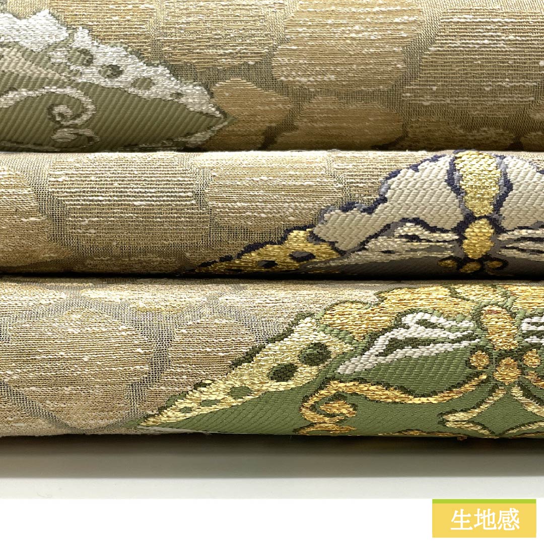 袋帯 正絹 黄鼠色(きねずいろ) 建部蝶 帯丈444cm Sランク 六通 フォーマル グレー系 1123013352322