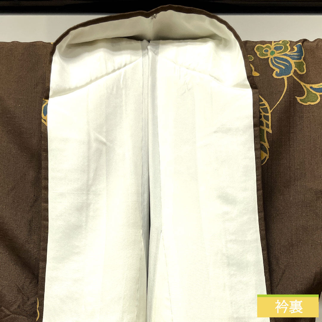 小紋 正絹 身丈162cm 裄丈64.5cm 袷 落栗色 更紗模様 Aランク 茶系 1115003863414