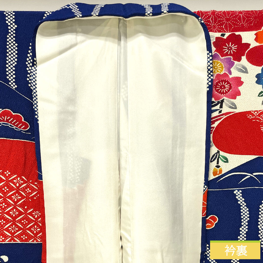 振袖 正絹 身丈165cm 裄丈66cm 袷 瑠璃色(るりいろ) 京紅型 吉祥文様 Aランク 紺系 1113002053518