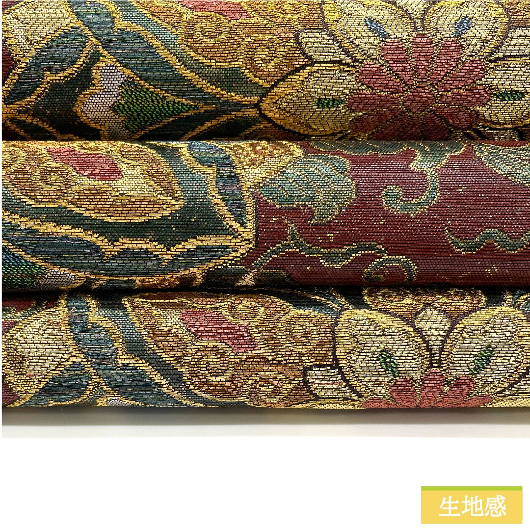 Fukuro Obi (Sash) Pure Silk Azuki Brown (Azuki Brown) Hosohana Golden Lapis Mirror Phoenix Flower Arabesque Obi Length 442cm A Rank Six-way Formal Vermilion 1123011863316