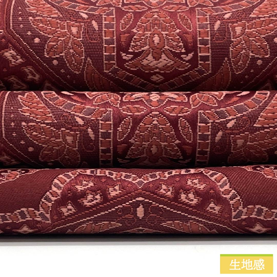 袋帯 正絹 Aランク 臙脂色(えんじいろ) 宝相華 帯丈414cm 六通 セミフォーマル 赤系 1123015673312