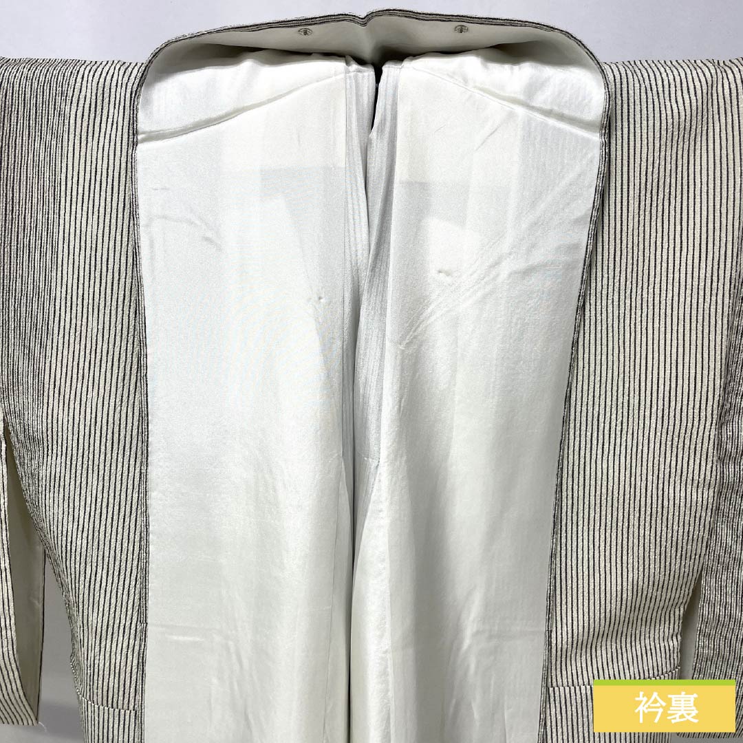 紬 正絹 Aランク 身丈154cm 裄丈62cm 乳白色(にゅうはくしょく) 塩沢紬 縞 袷 白系 1116004573211