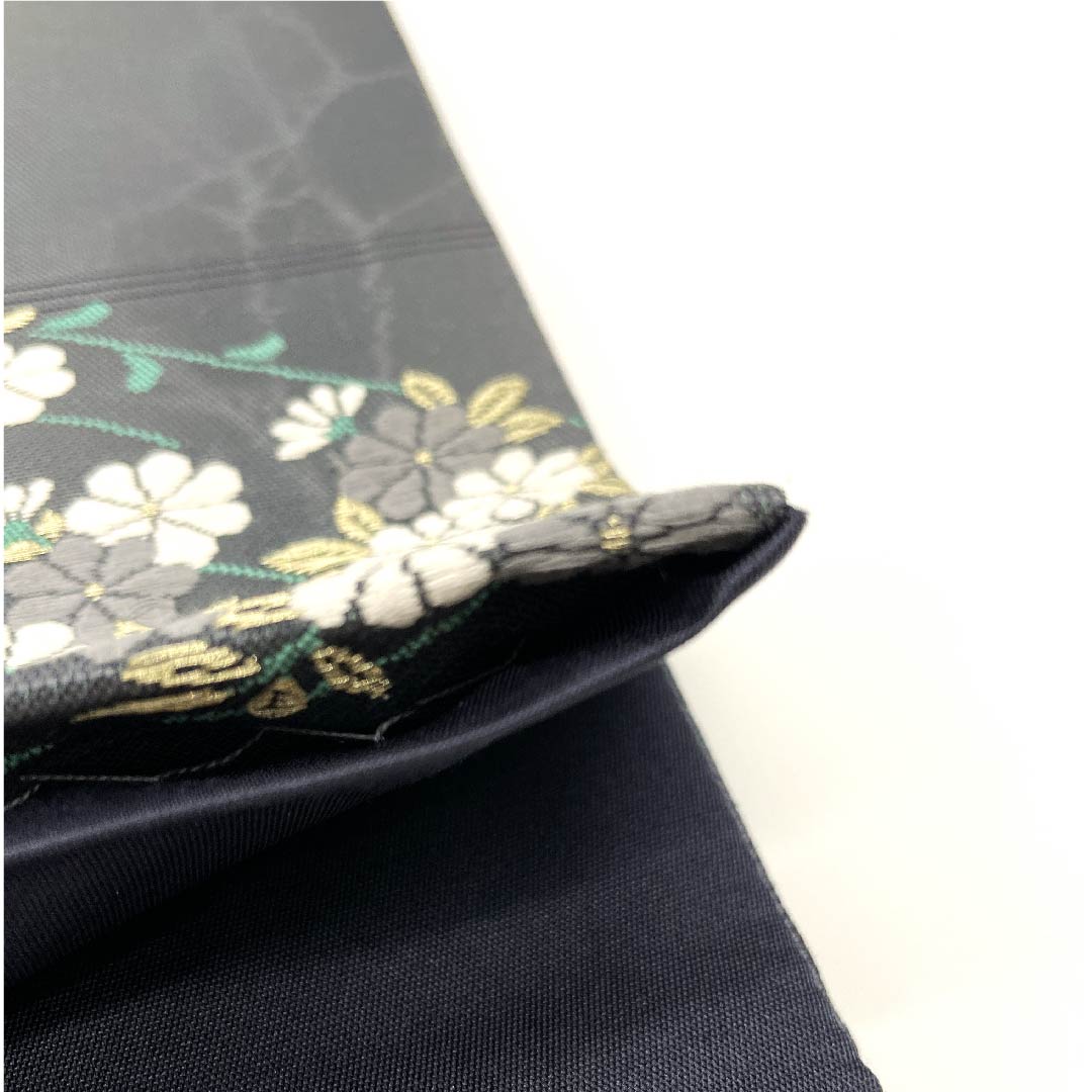Fukuro Obi (Bag) in Noshime-iro (colored wrapping paper) with cherry blossoms, cranes and flowing water, obi length 430cm, pure silk, A rank, six-way, formal, gray, 1123002923322