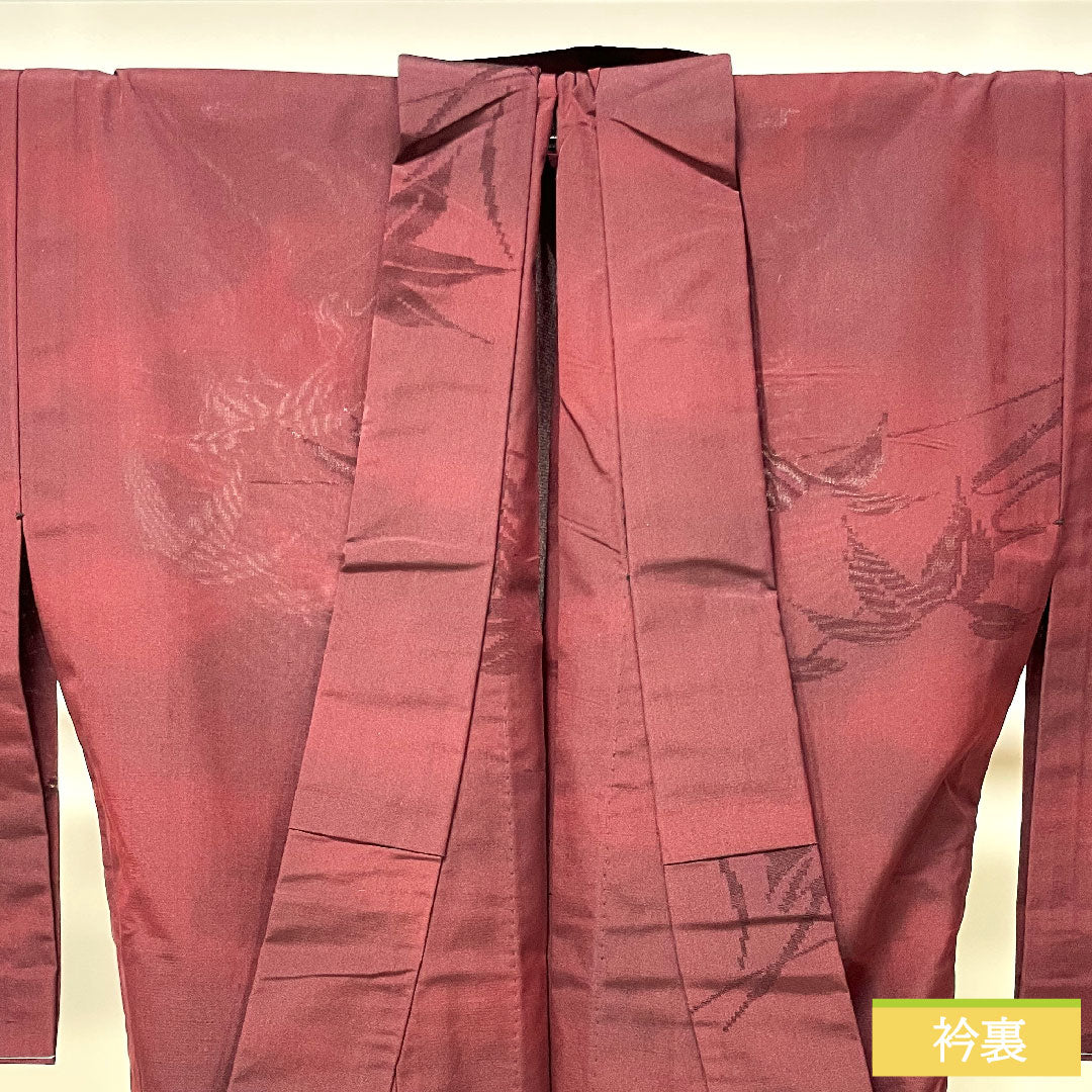 Summer pure silk komon length 156cm sleeve length 62.5cm dark red (monkfish) monsha bamboo grass gauze S rank red 1132001902312