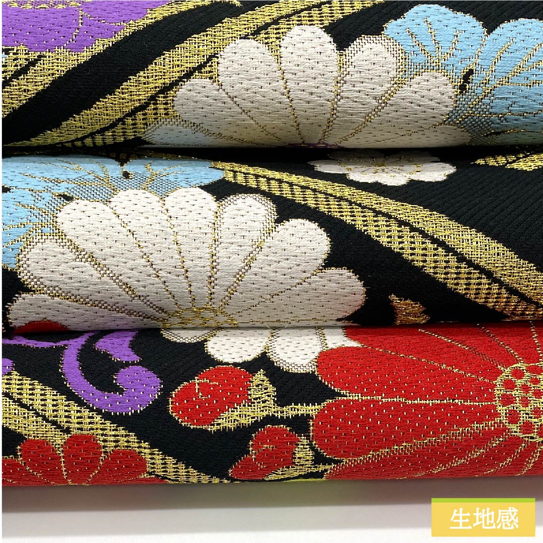 Fukuro Obi, pure silk, black, diamond pattern, chrysanthemum, cherry blossom, plum, obi length 454cm, S rank, six-pass, formal, black, 1123011582410