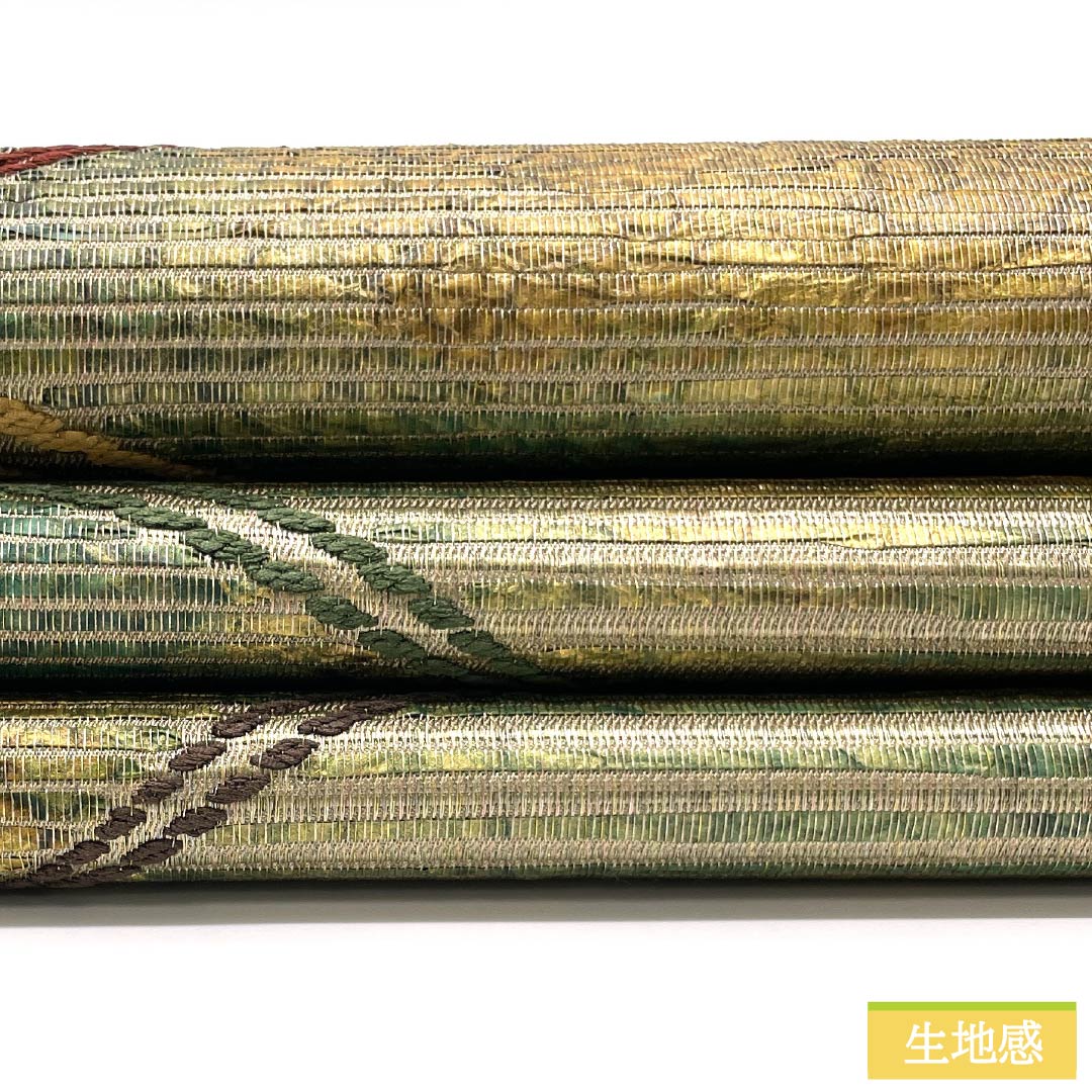 Fukuro Obi (sash) made of pure silk with a fan-shaped design, thick gold leaf and string pattern, 444cm long, S rank, six-fold obi, semi-formal, gradient pattern, product number 1123014902399