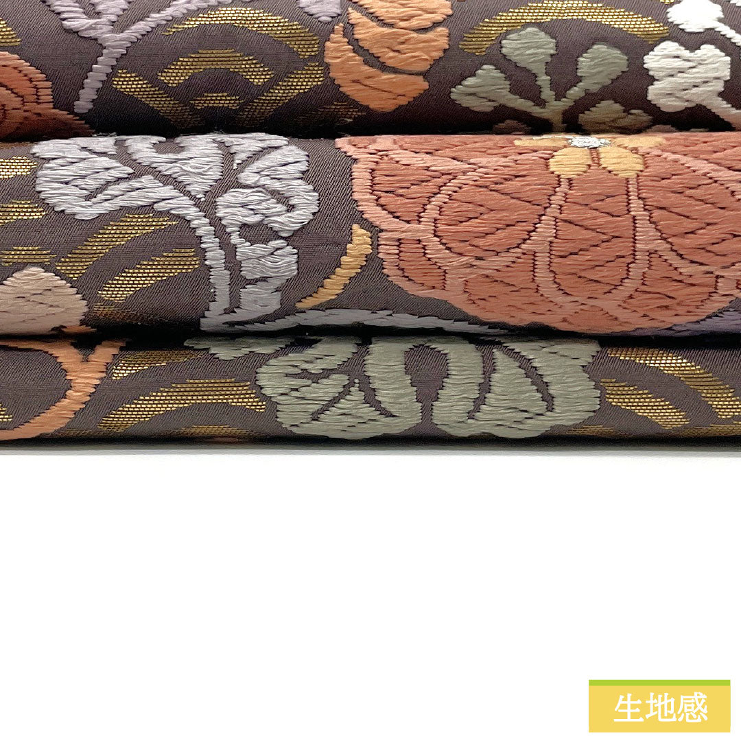 袋帯 正絹 Aランク 紅消鼠色(べにけしねずいろ) 唐織 慶長柄 帯丈424cm 六通 セミフォーマル 紫系 1123016543320