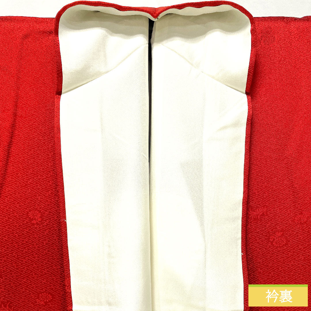 色留袖 正絹 身丈162.5cm 裄丈65cm 袷 赤紅色(あかべにいろ) 部分絞り 一つ紋 中陰片喰 しつけ糸付き 未使用品 Sランク 赤系 1111001542412