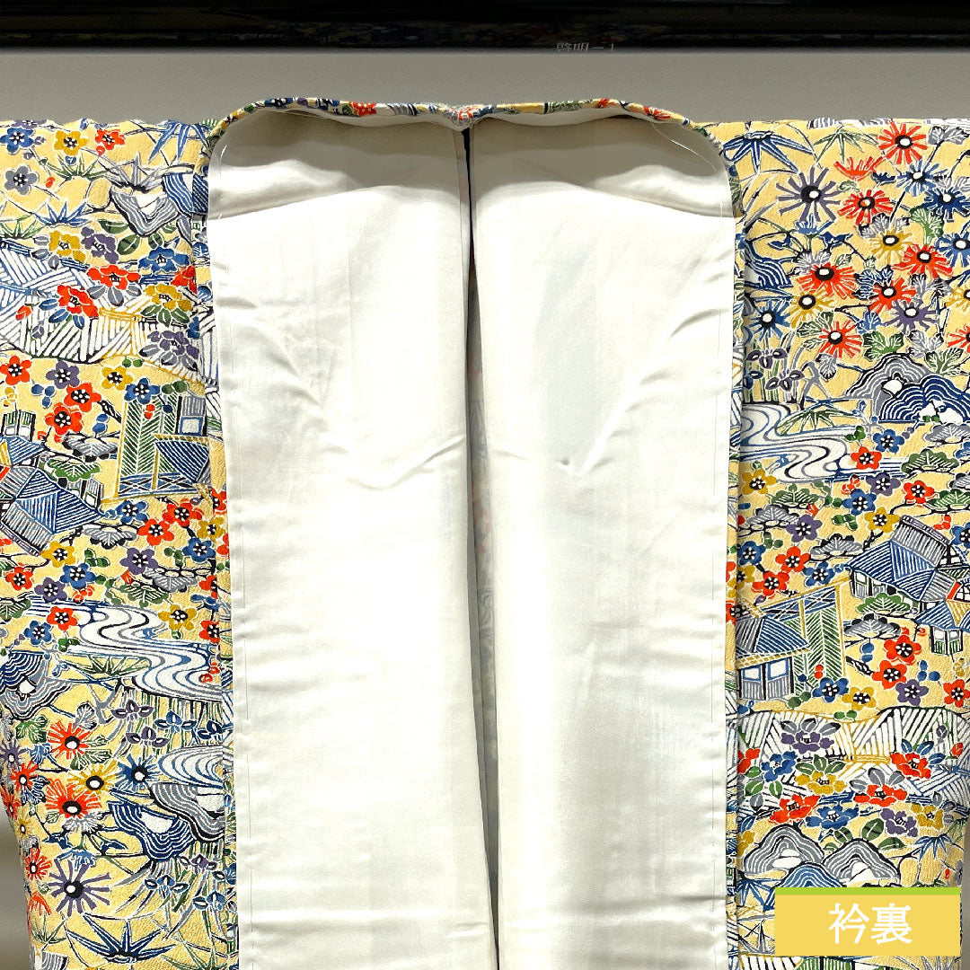 小紋 正絹 身丈158.5cm 裄丈62.5cm 袷 麹色 型染 茶屋辻 しつけ糸付き 未使用品 Sランク 黄系 1115003792323