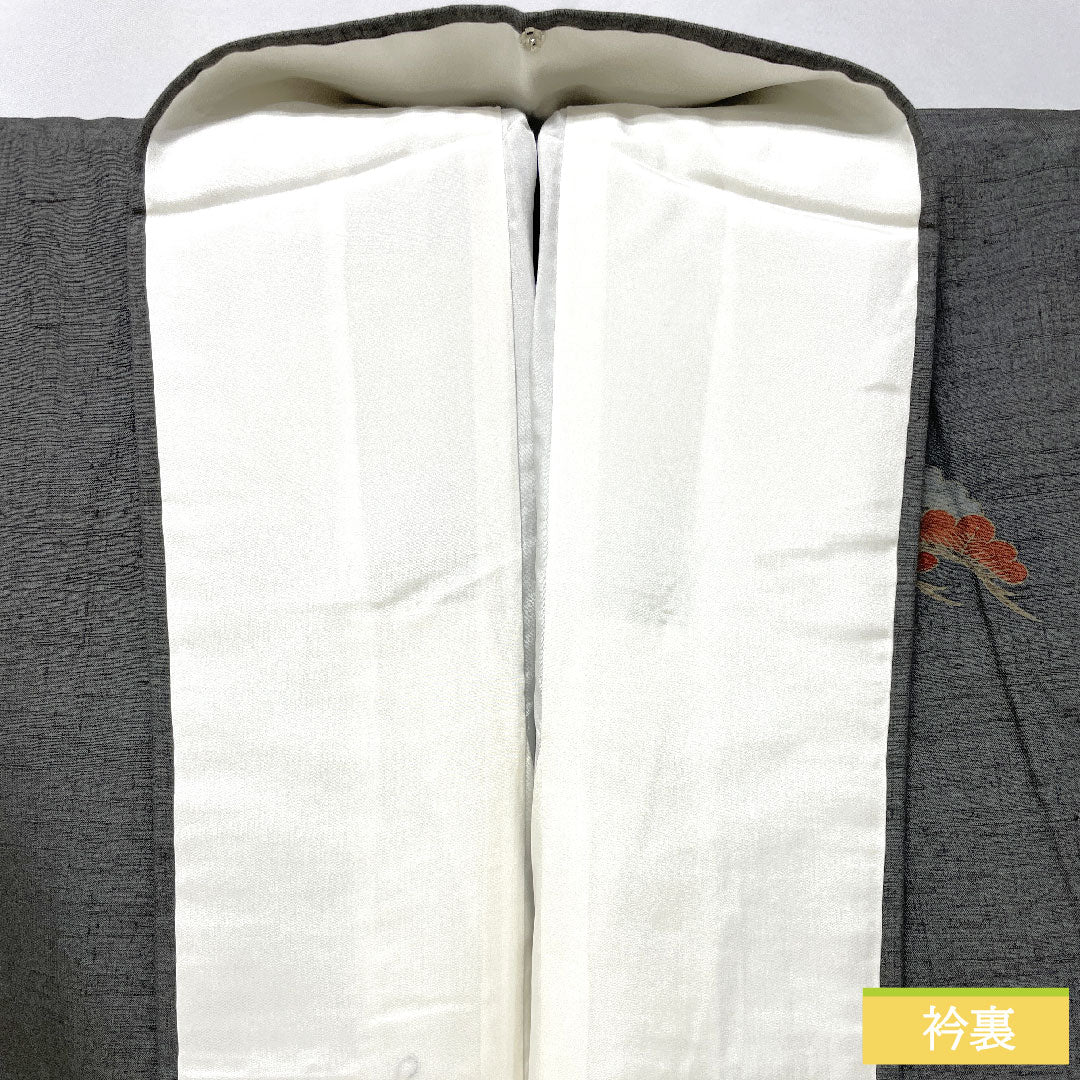 訪問着 正絹 袷 身丈160.5cm 裄丈63.5cm 熨斗目色(のしめいろ) 紬地 草花模様 Sランク グレー系 1112005442422