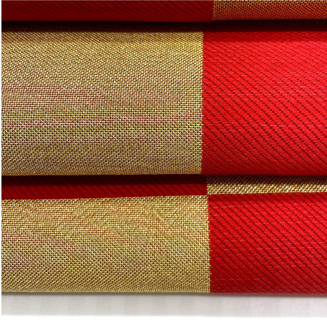 Gold-colored Fukuro Obi for Furisode, Checkered, Length 440cm, Pure Silk, S-Rank, Six-way, Formal, Gold-based, 1123006252321