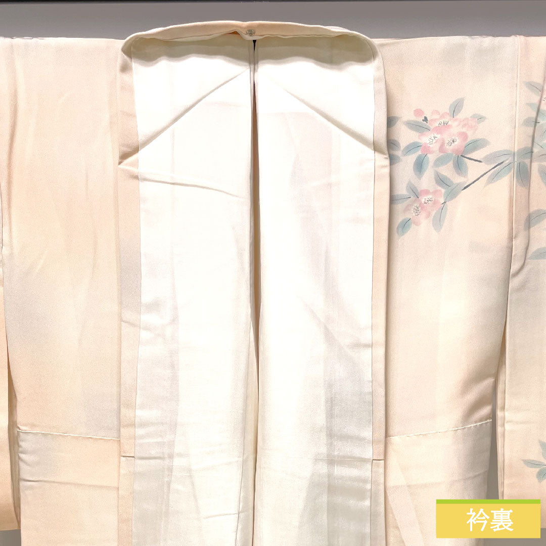 Homongi, pure silk, lined, length 159cm, sleeve length 65cm, hand-painted, floral pattern, artist's work, A rank, pink, 1112004553313