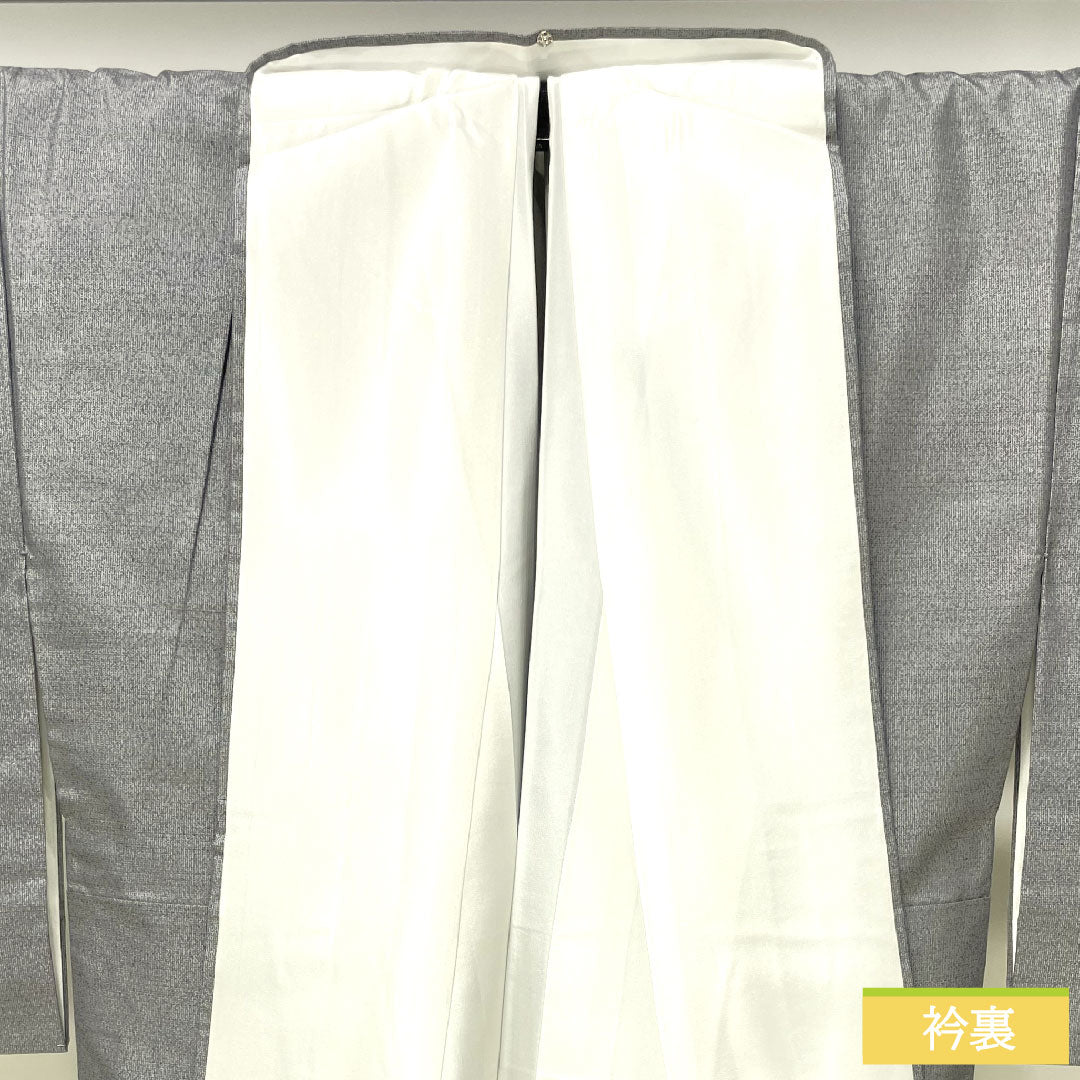 訪問着 正絹 袷 身丈162.5cm 裄丈66.5cm 錫色(すずいろ) 大島紬地 刺繍 抽象模様 Sランク グレー系 1112004582422