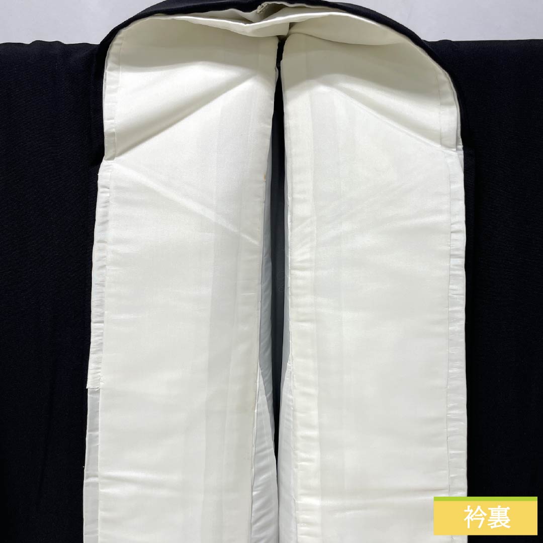 Black Tomesode (Japanese Kimono) - Pure Silk, Grade A, Length 161.5cm, Sleeve Length 64cm, Lined, Five Crests, Swallowtail Butterfly Embroidery, Bird Design, Braided Cord, Black, Item Number 1111001813410
