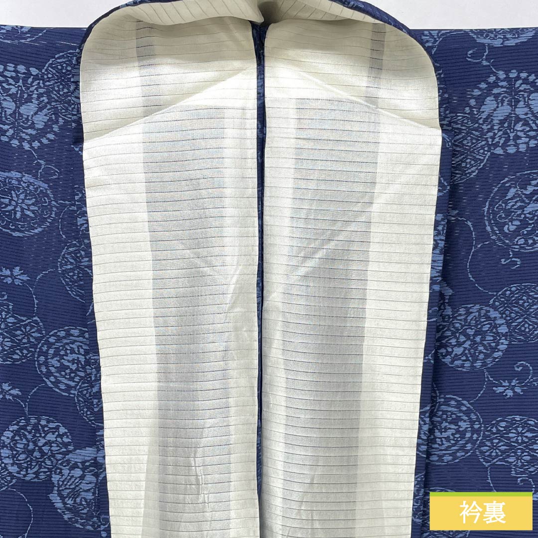 夏物 正絹 小紋 身丈163.5cm 裄丈63cm 紺色(こんいろ) 古典柄 型染 絽 Aランク 紺系 1132002713418