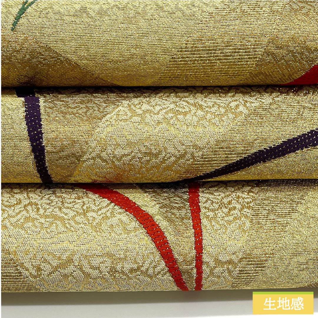 Fukuro Obi, Pure Silk, Gold, Abstract Pattern, Length 462cm, S Rank, Six-way, Formal, Gold-based, 1123011522421