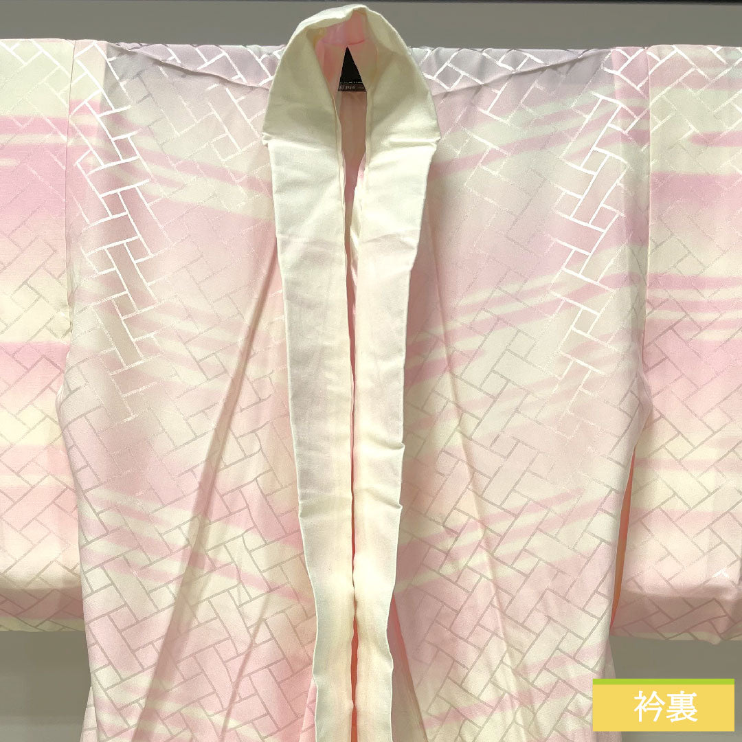Silk Nagajuban, length 126cm,裄丈 63cm, unlined, blurred dye, tucks, S rank, pink, 1129000652313