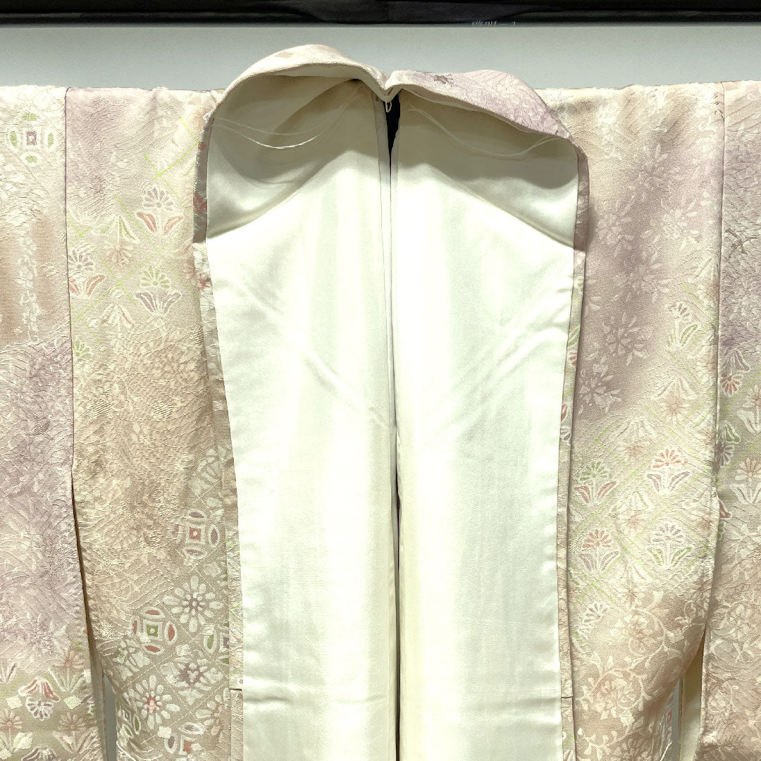 Komon, Length 157cm, Sleeve length 61.5cm, Lined, Light cherry blossom color, Abstract pattern, Pure silk, S rank, Pink 1115002952313
