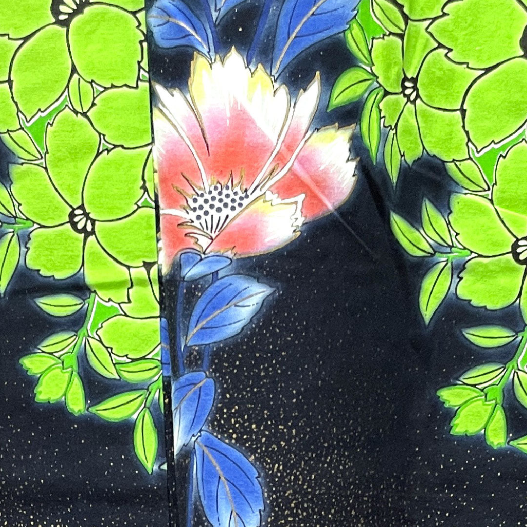 Yukata, floral pattern, cotton, S rank, single layer, length 159.5cm, sleeve length 65cm, black, 1118003332310