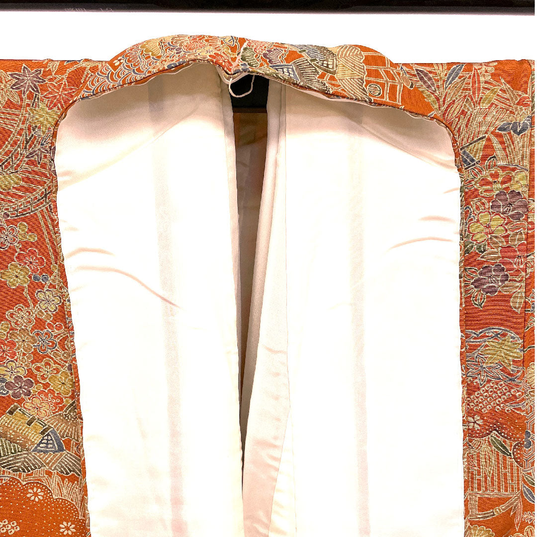 小紋 身丈163.5cm 裄丈67cm 袷 茶屋辻模様 正絹 Sランク 朱系 1115001642416
