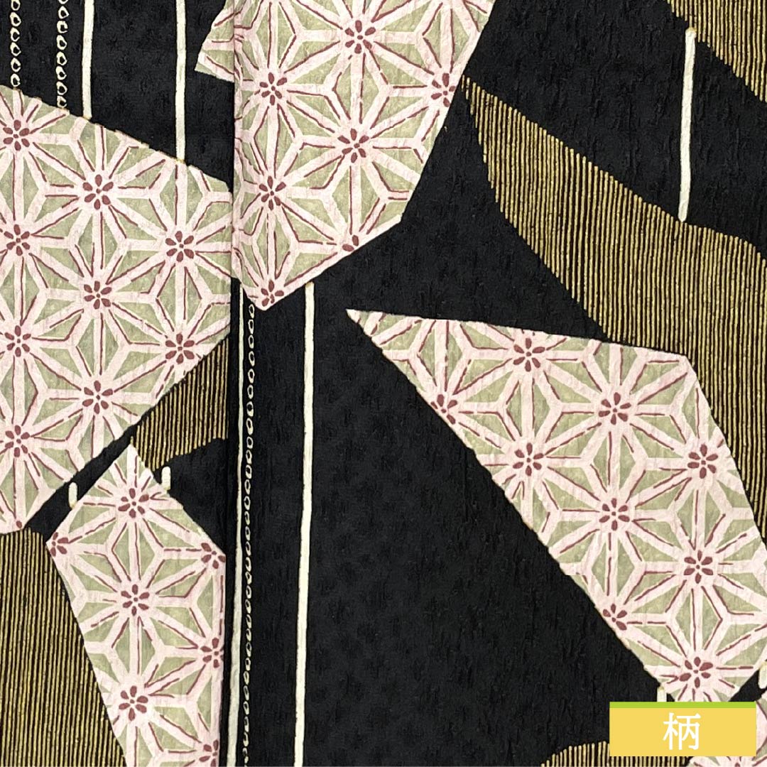 Small pattern, polyester, length 166cm, sleeve length 65cm, lined, split pattern, washable kimono, S rank, black, 1115005812510