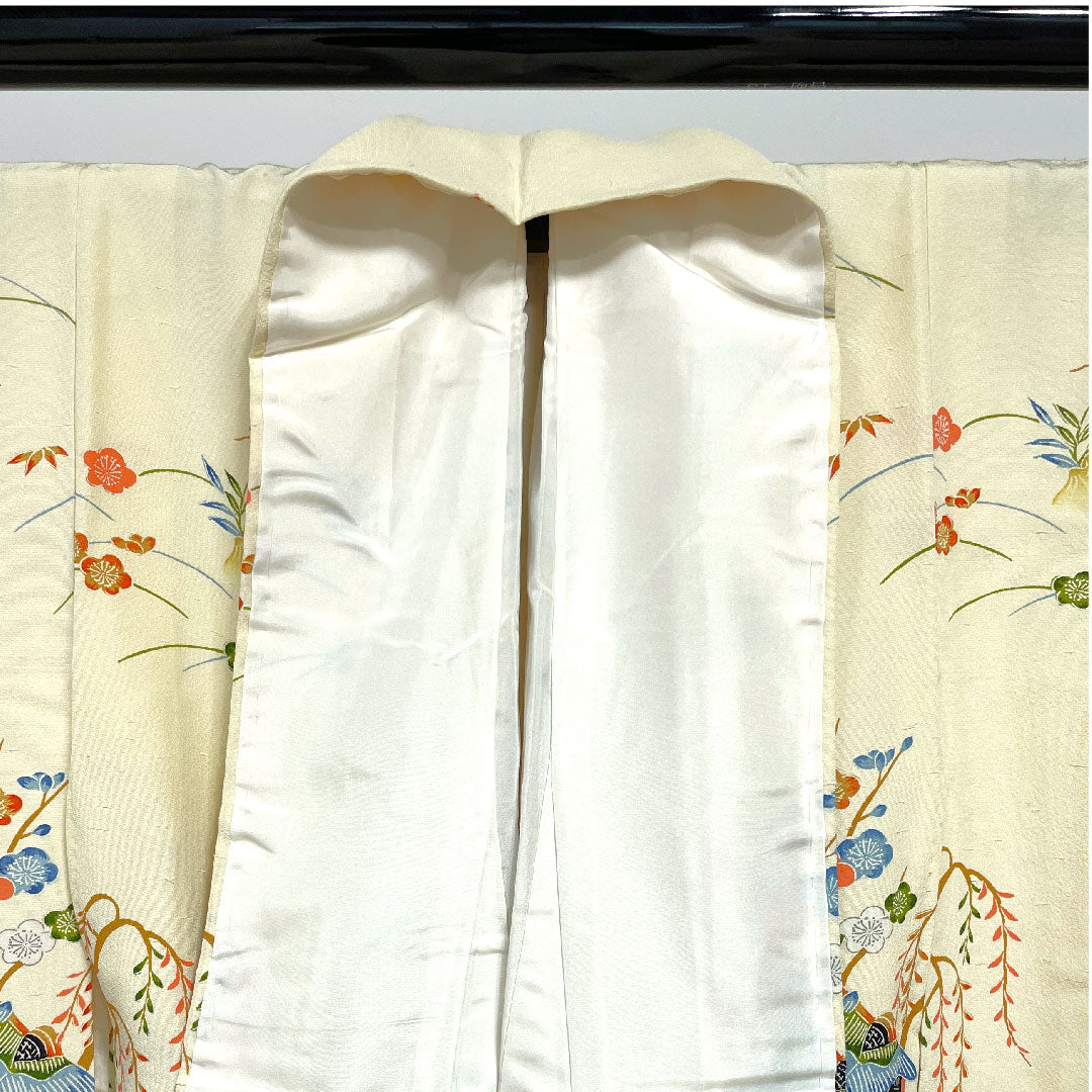 訪問着 袷 身丈158.5cm 裄丈62cm 鳥の子色 松竹梅 茶屋辻模様 正絹 Sランク クリーム系 1112001592315