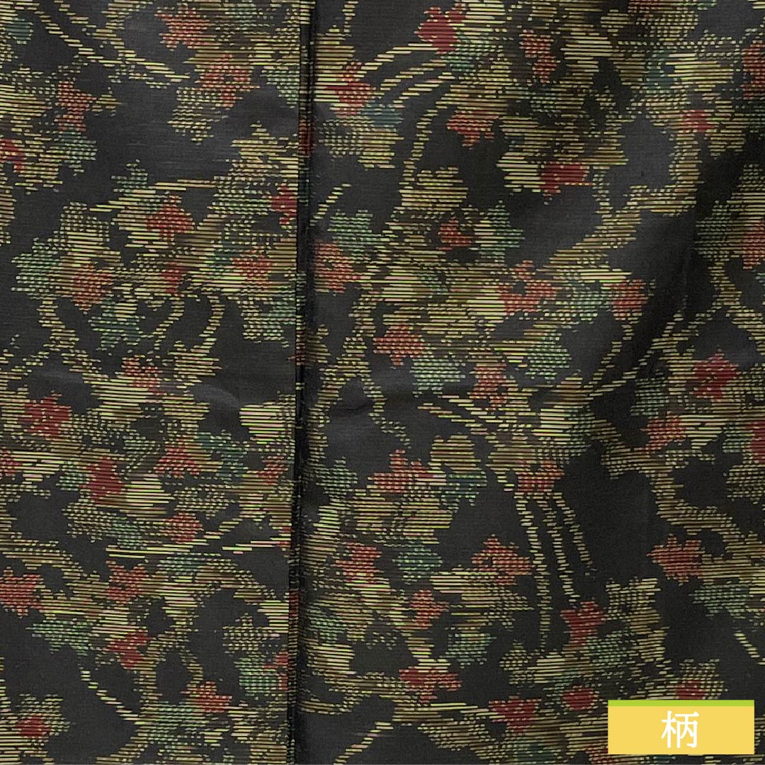 Pure silk tsumugi (pongee) kimono, S rank, length 157.5cm, sleeve length 62cm, Oshima tsumugi with horizontal double-kasuri pattern, full flower pattern, lined, black, with basting threads, product number 1116004062310