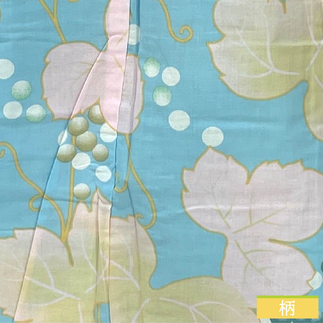 Cotton Yukata, Length 166cm, Sleeve Length 64cm, A Rank, Single Layer, Light Blue, Grape and Ivy Pattern, Product Number: 1118006503524