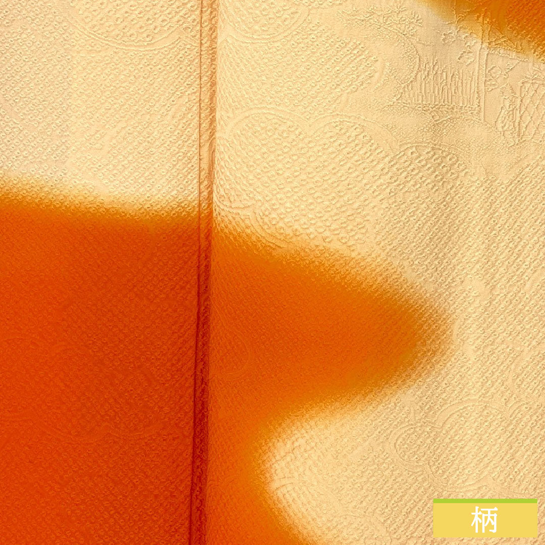 色無地 正絹 身丈164cm 裄丈64.5cm 朱華色(はねずいろ) ボカシ模様 袷 Sランク 橙系 1114001562426