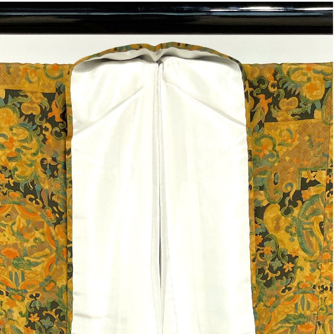 Komon, Length 151cm, Sleeve length 57cm, Awase, Ochre, Sarasa pattern, Pure silk, S rank, Yellow 1115002442223