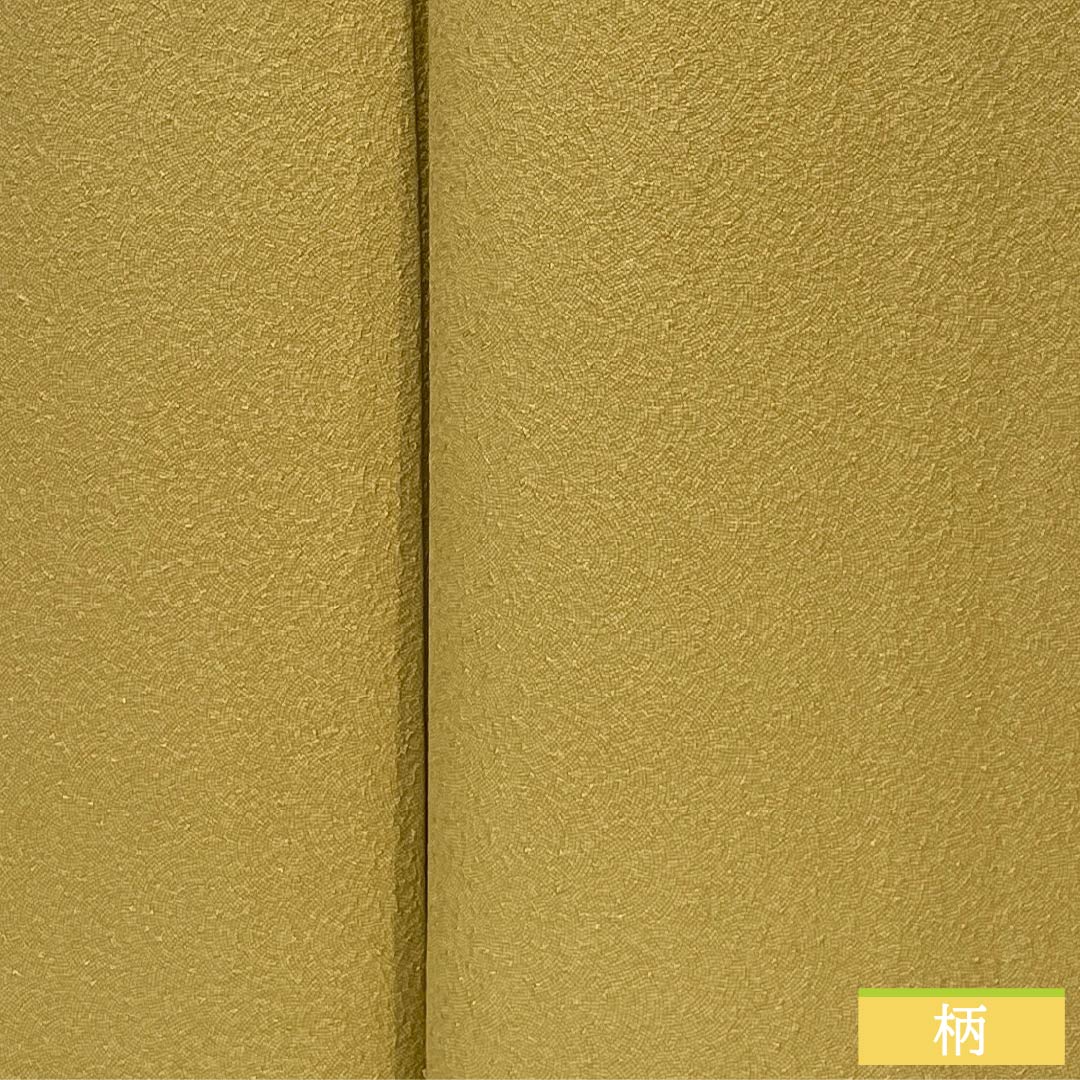 Solid-colored silk kimono, A-rank, length 161.5cm, sleeve length 64.5cm, karakane-iro (karakane-iro) color, circle with four squares, one crest, shark-skin pattern, lined, yellow, 1114002613423