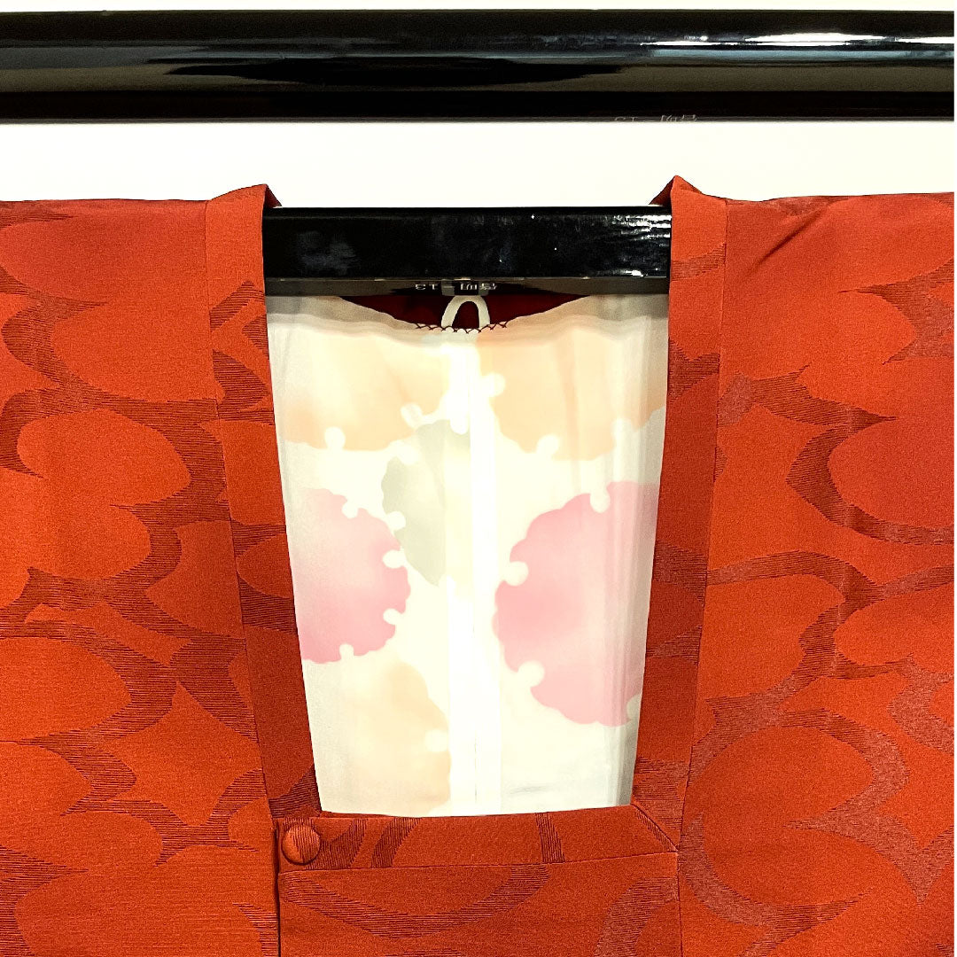 道行コート 身丈95cm 裄丈68.5cm 猩々茶色 ボカシ模様 正絹 Sランク 袷 朱系 1117000402916