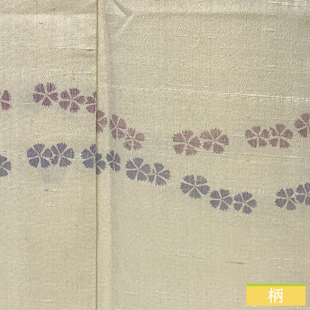 小紋 正絹 Aランク 身丈154.5cm 裄丈63.5cm 袷 薄卵色(うすたまごいろ) 花 紬地 パールトーン加工 クリーム系 1115006913215