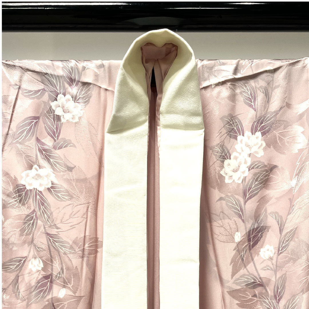 Long undergarment, pure silk, length 122cm, sleeve length 64cm, lined, floral pattern, S rank, pink, 1129000412113