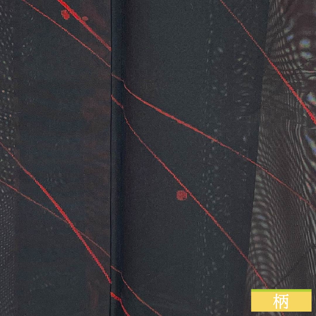 Summer pure silk komon length 165.5cm sleeve length 66.5cm branch fruit gauze S rank black 1132001992510