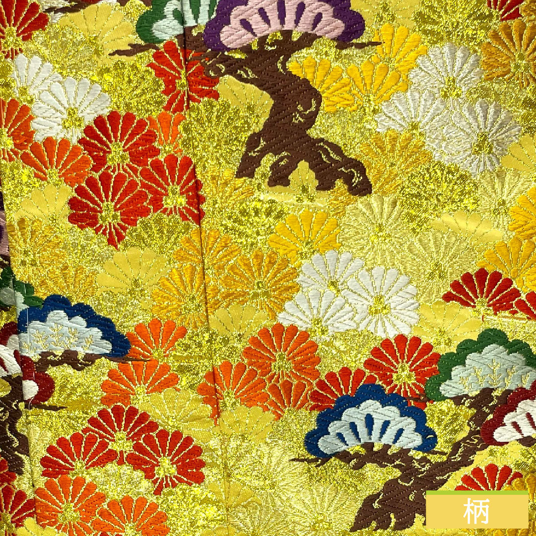 Colored uchikake, pure silk, length 190cm, sleeve length 66cm, Karaori, pine and chrysanthemum, with basting thread, unused, S rank, lined, gold, 1110000852921