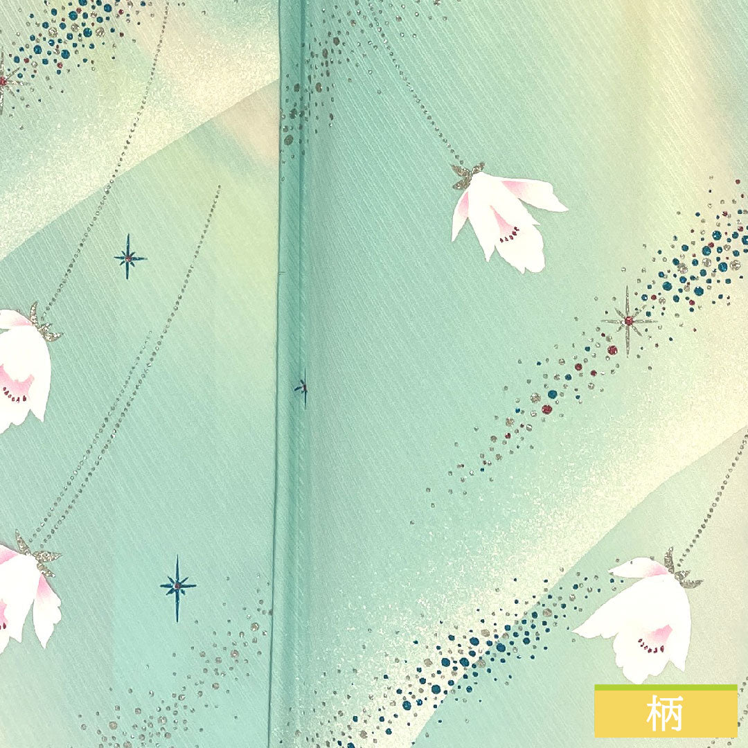 Komon, pure silk, length 157cm, sleeve length 63cm, lined, abstract flower, silver glaze finish, S rank, light blue, 1115004902324