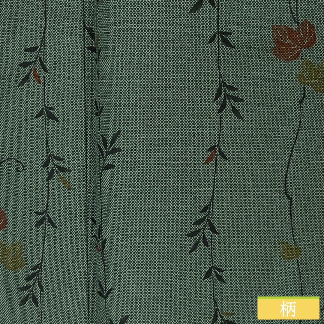 Komon Polyester S-rank length 164.5cm sleeve length 62cm unlined Shima-matsunezu-iro (dark gray with a hint of green) stenciled grass and leaves, with hip lining, green family 1115007992419