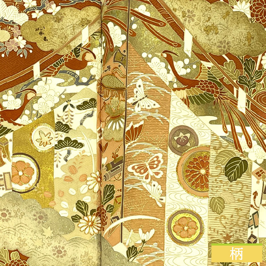 Colored Tomesode, pure silk, length 157cm, sleeve length 63cm, lined, coral color, Kyoto Yuzen, cherry blossom, pine, bamboo, plum, one crest, star and plum blossom, layered collar, A rank, orange, 1111001513326