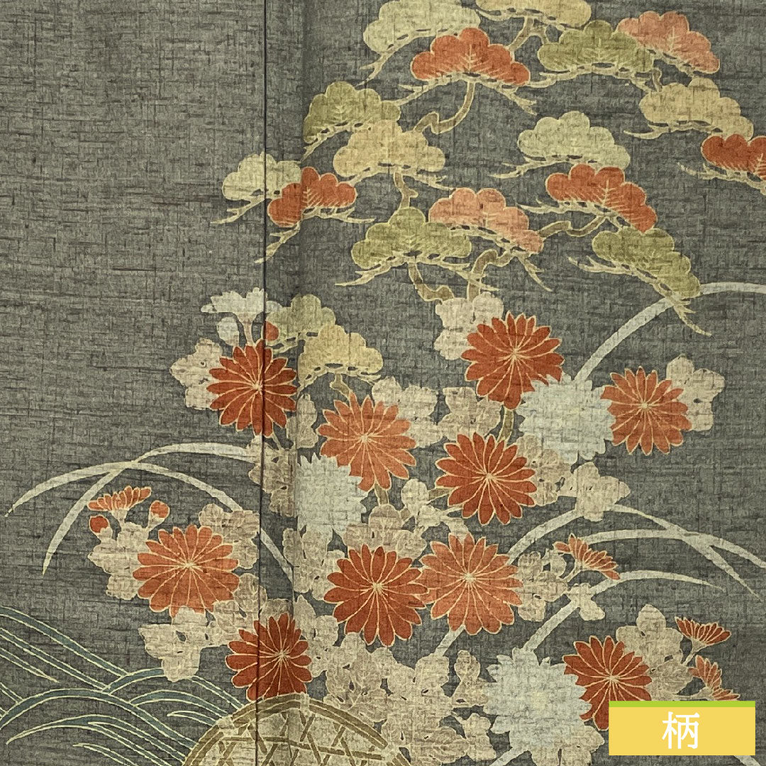 訪問着 正絹 袷 身丈160.5cm 裄丈63.5cm 熨斗目色(のしめいろ) 紬地 草花模様 Sランク グレー系 1112005442422