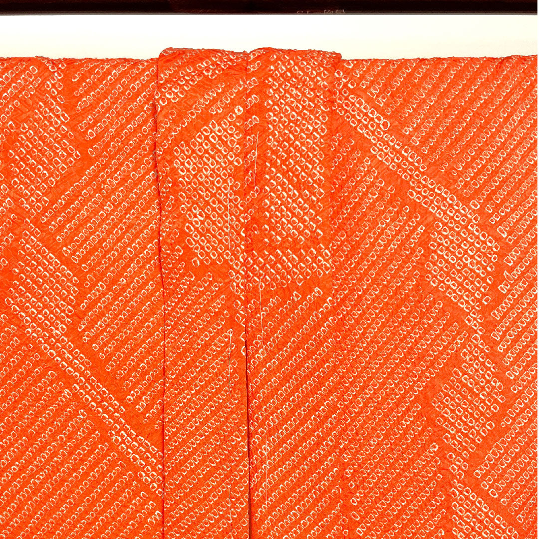 Haori, Length 81cm, Sleeve length 64.5cm, Kyoto scarlet, Shibori, Geometric pattern, Pure silk, A rank, Lined, Vermilion, 1117000383916