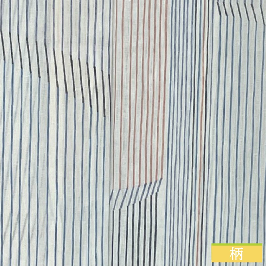 Summer polyester komon kimono, length 157.5cm, sleeve length 64.5cm, striped, washable, embroidered, gauze, S rank, white, 1132002552311