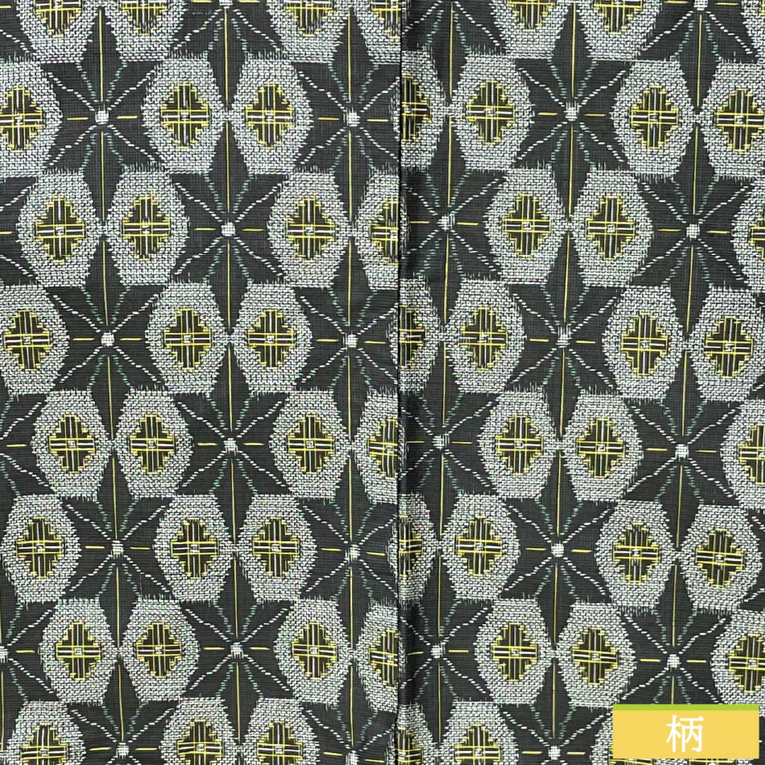 Haori (Japanese traditional kimono jacket) made of pure silk, grade A, length 80.5cm, sleeve length 64cm, rusty iron color (sabi-tui-ro), by Murayama Oshima, geometric pattern, lined, green, with haori cord, product number 1117001373919