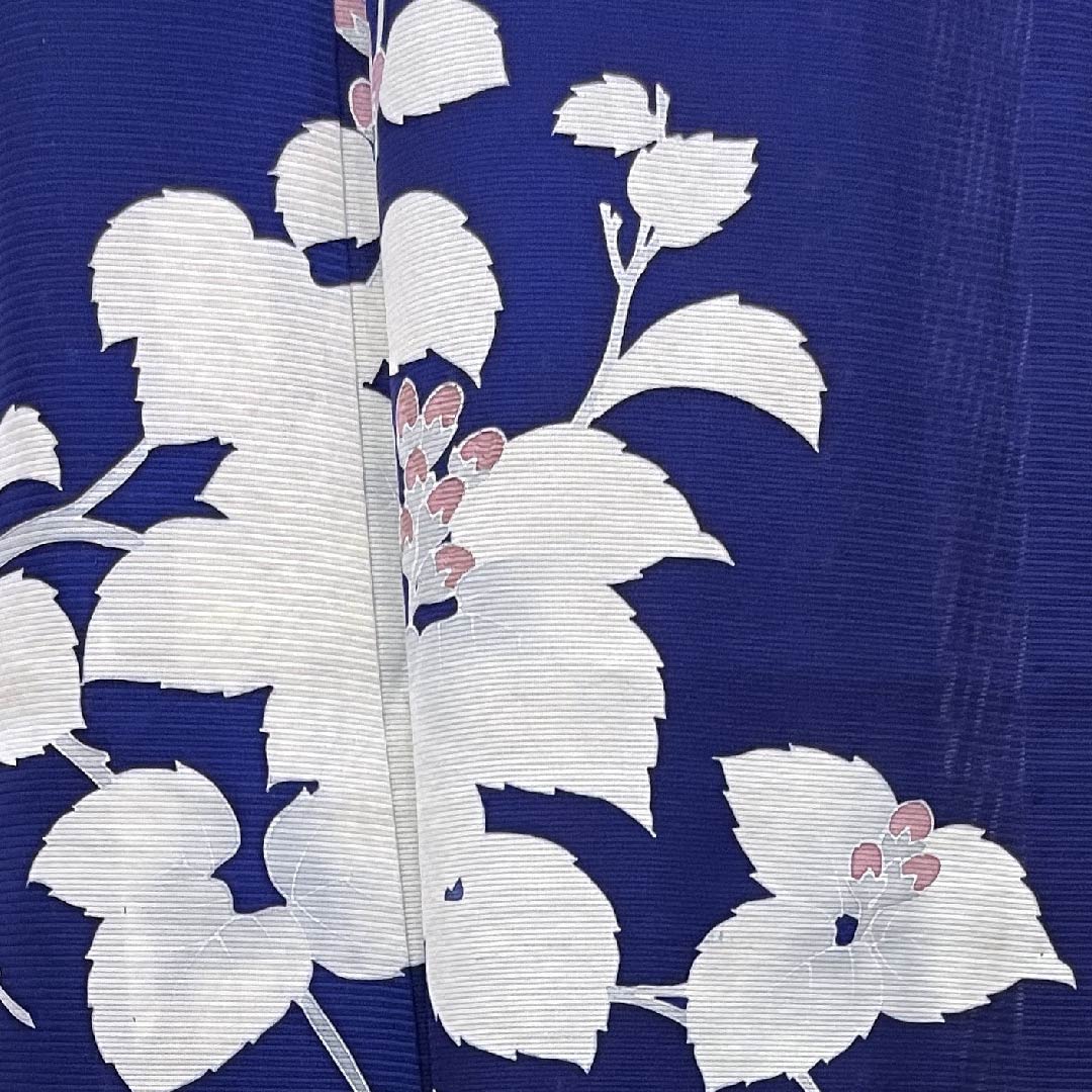 夏物 正絹 訪問着 身丈158cm 裄丈64cm 濃紺色(のうこんいろ)花模様 絽 Sランク 紺系 1132000122318