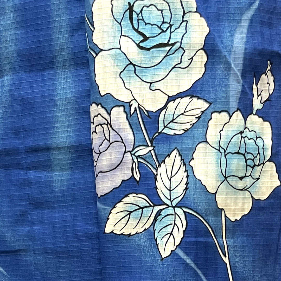 浴衣 しつけ糸付き 未使用品 瑠璃色 薔薇 木綿 Sランク 単衣 身丈164.5cm 裄丈65.5cm 青系 1118002932417