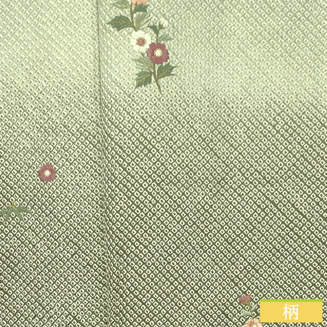 Homongi, pure silk, lined, length 165cm, sleeve length 69cm, light green, all-dyed, embroidery, basting thread included, unused, S rank, green, 1112004182519